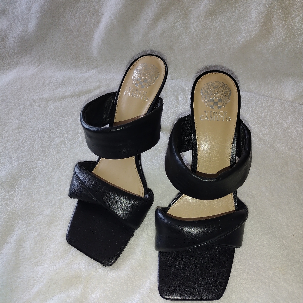 Vince Camuto Women's Leather Dress Heel Sandals Black Size 8.5